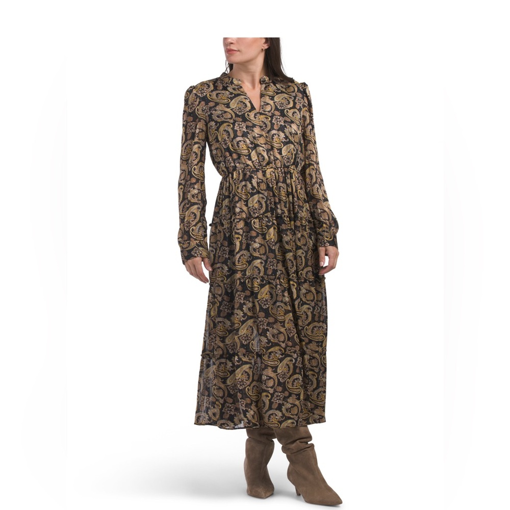 Floral Jacquard Tiered Maxi Dress